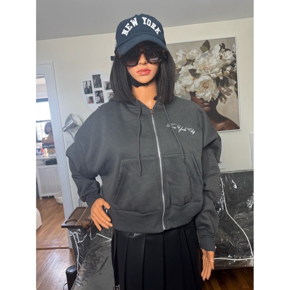 NWT Embroidered 'New York City' Grey Zip-Up Hoodie